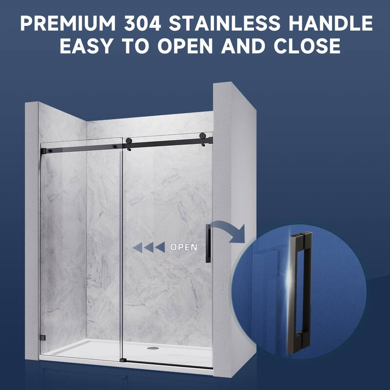 Elegant Frameless Shower Door Double Sliding Shower Glass Door 60"x72" with 5/16" Clear Tempered Glass