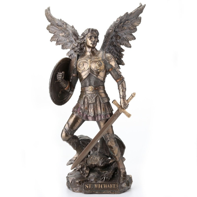 12.8 in H St. Michael Standing on Demon Figurine Poly Resin