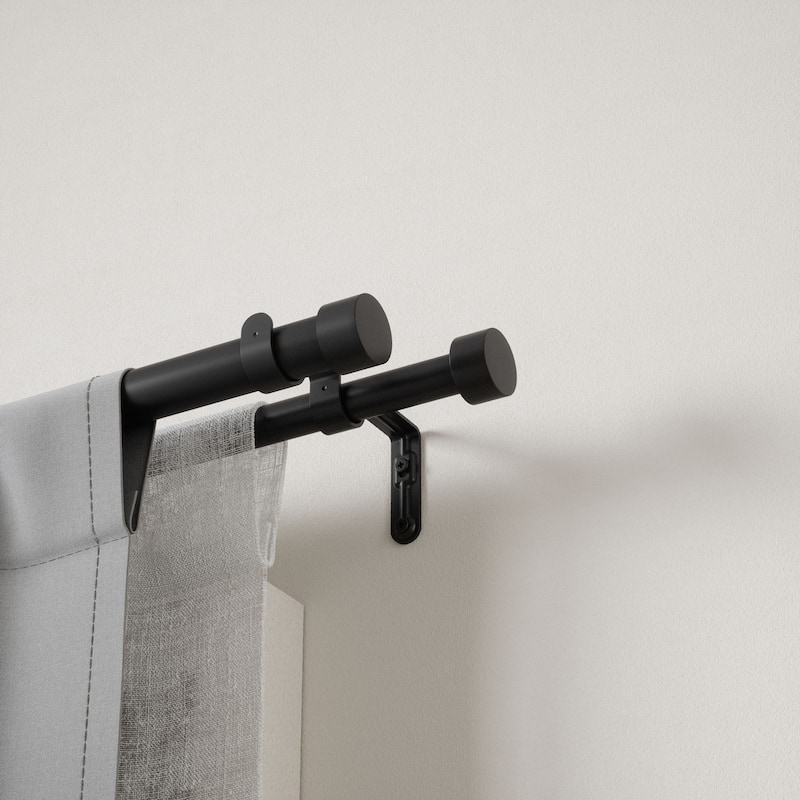 Adjustable Curtain Rod Set Double Rod 36-66 Inch Black Finish - M