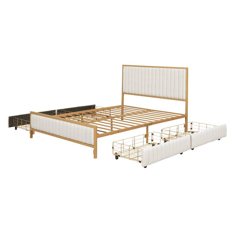 Superior Quality Metal Platform Bed Frame with 4 Drawers Storage Bed