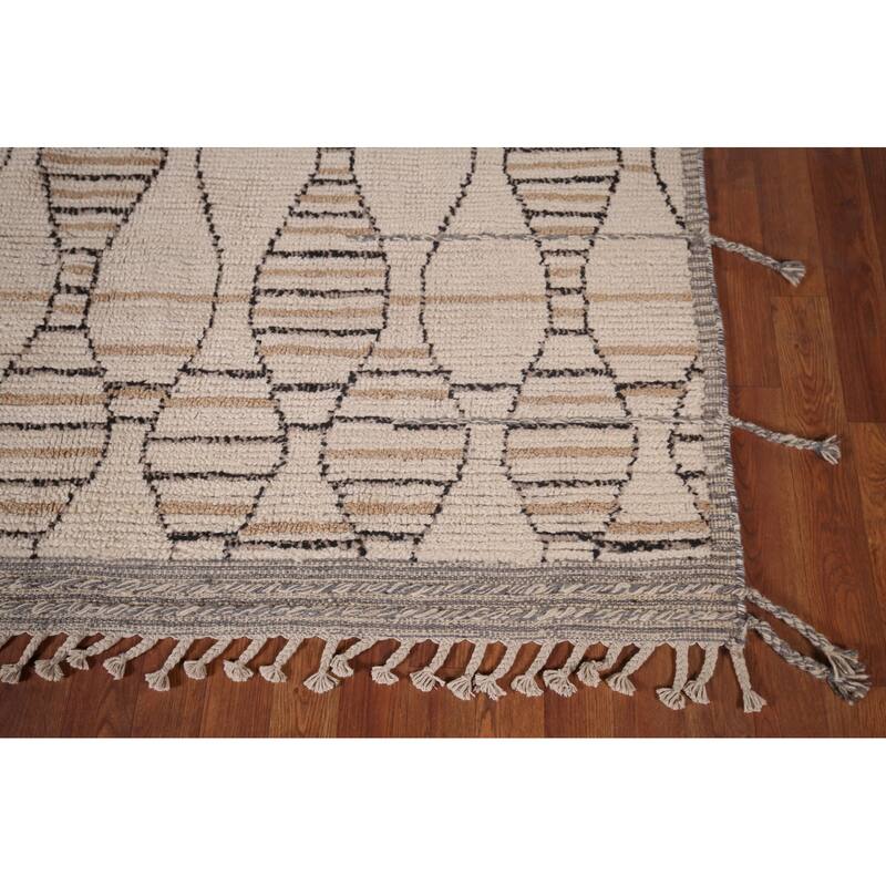 All-Over Moroccan Oriental Area Rug Handmade Beige Wool Carpet - 6'0"x 12'7"