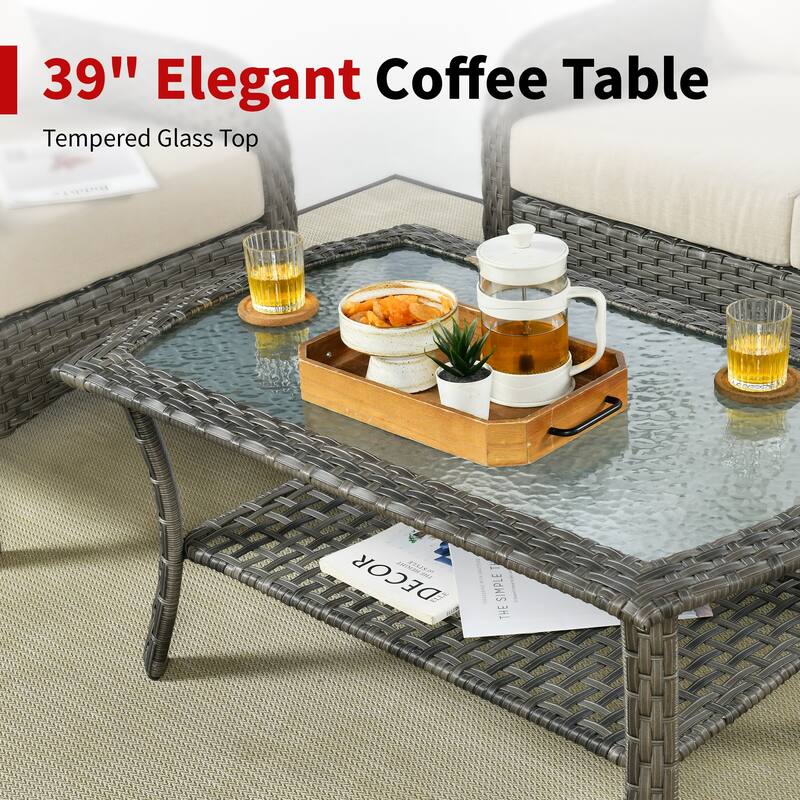 OVIOS 8 Pieces Outdoor Patio Swivel Chair Conversation Set with Fire Table