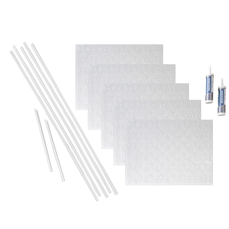 FASÄDE Lotus Decorative Vinyl Backsplash Panel - 15 Sq Ft Kit - Gloss White