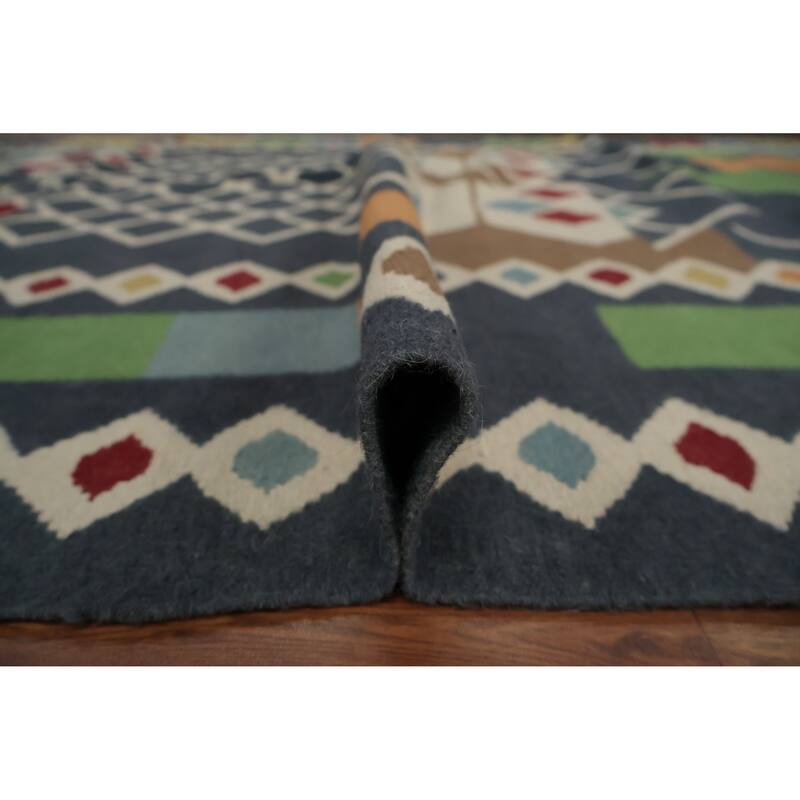Hand Woven Oriental 100% Wool Carpet Southwestern Modern Multi-Colored Kilim Area Rug - 9' 10'' X 6' 8''