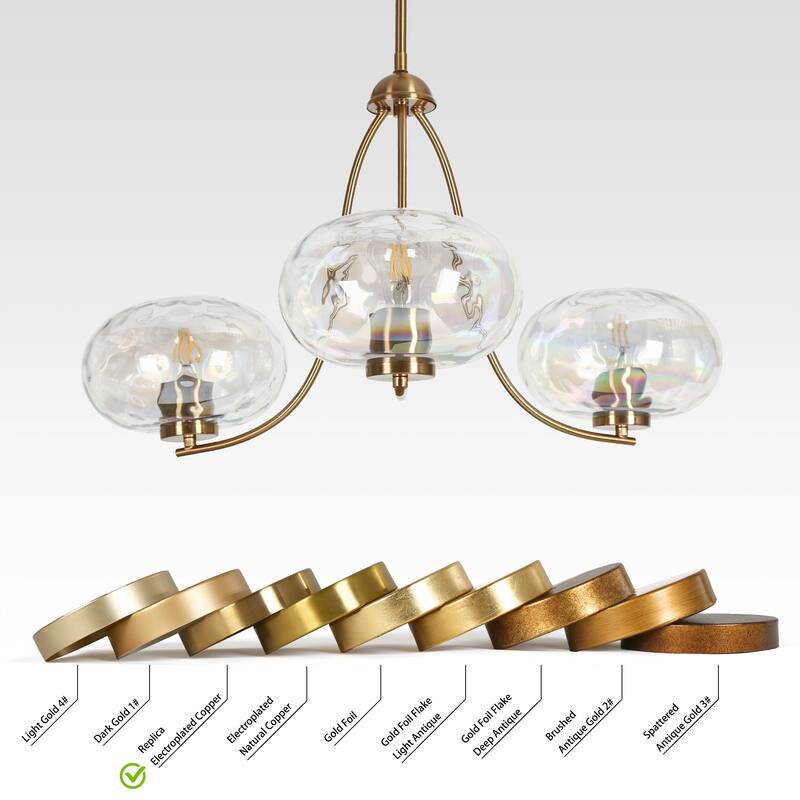 Modern Glam 3-Light Chandelier Gold Globe Colored Glass Ceiling Lights for Dining Living Room - D31" x H14"