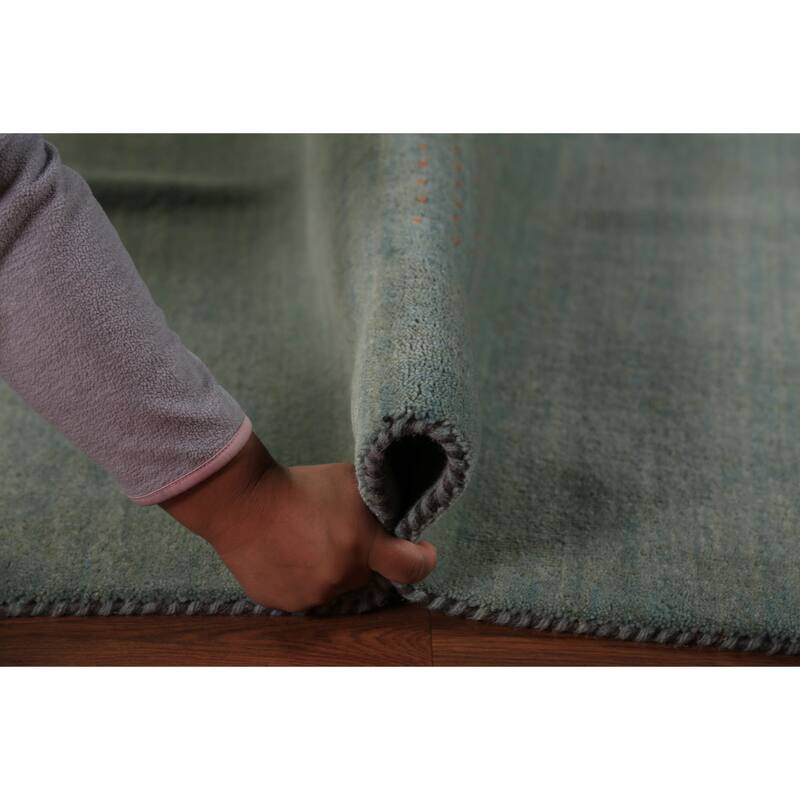 Aqua Green Gabbeh Oriental Area Rug Hand-Knotted Wool Carpet - 8'3" x 9'11"