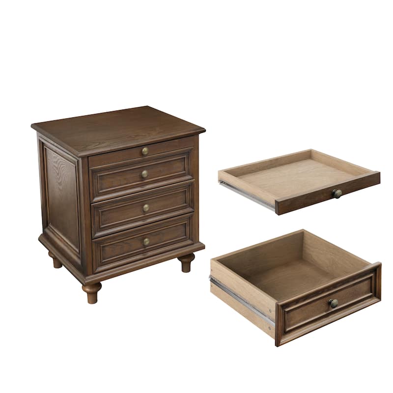 Traditional 3-Drawer Nightstands with Pull-Out Shelf and Solid Wood Legs