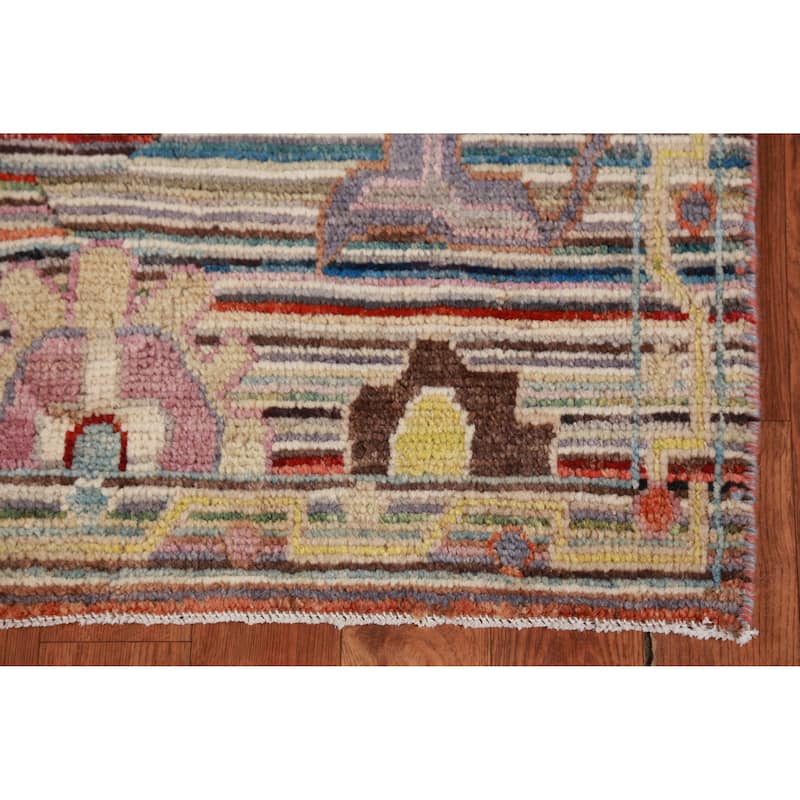 Hand Knotted Oriental 100% Wool Carpet Transitional Floral Multi-Colored Oushak Runner Rug - 9' 9'' X 2' 7''