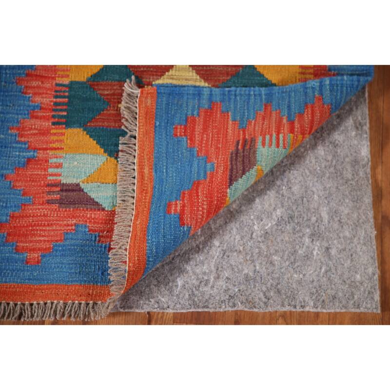 Geometric Multicolor Kilim Runner Rug Hand-Woven Wool Carpet - 2'2"x 6'6"