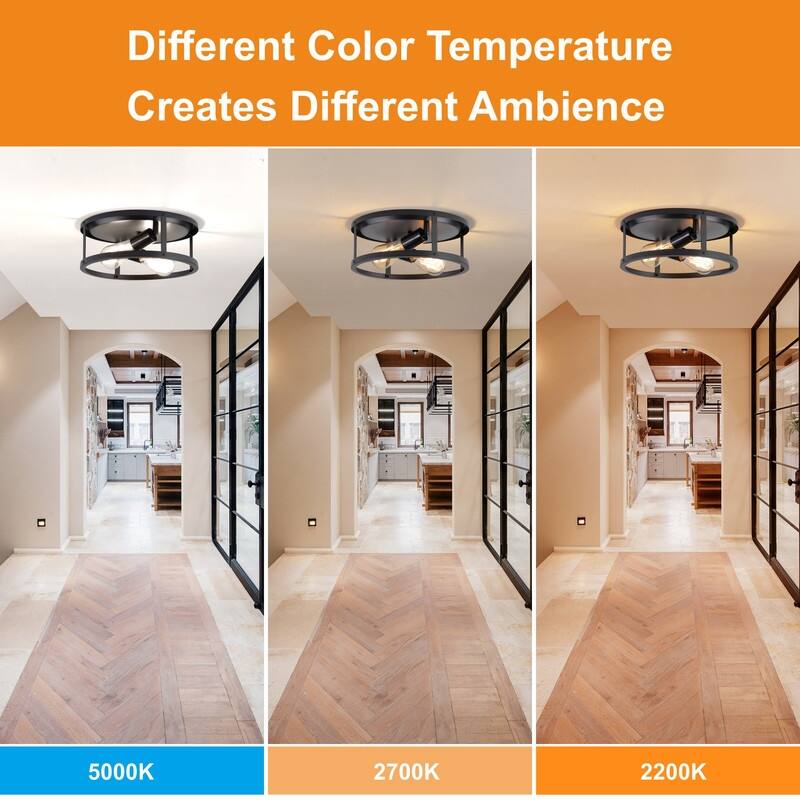 2-Light Black Farmhouse Flush Mount Ceiling Light-2 Pack