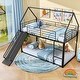preview thumbnail 6 of 4, House-Shaped Metal Bunk Bed Frame with Safety Guardrail & Roof