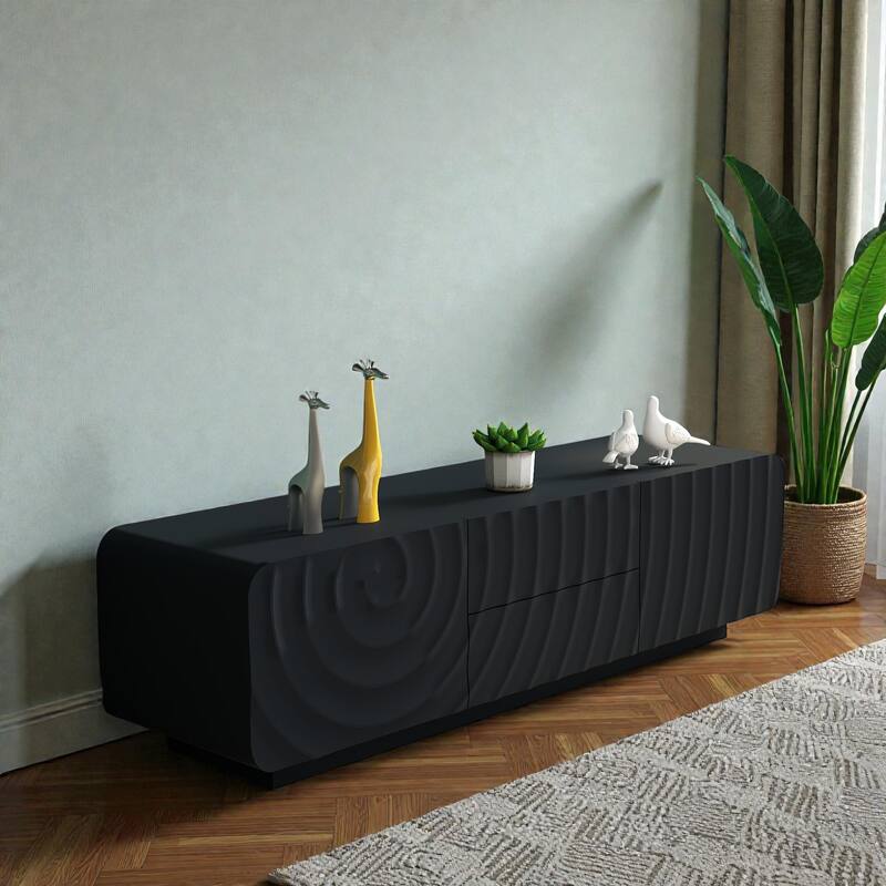 58 Inch Modern TV Stand with Spiral Wave Design, Storage Cabinet and Drawers, Media Console for Living Room