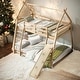 preview thumbnail 2 of 7, House-Shaped Bed with Safety Guardrails, Twin over Queen Bunk Bed with Climbing Nets and Ramp For Boys and Girls, Natural