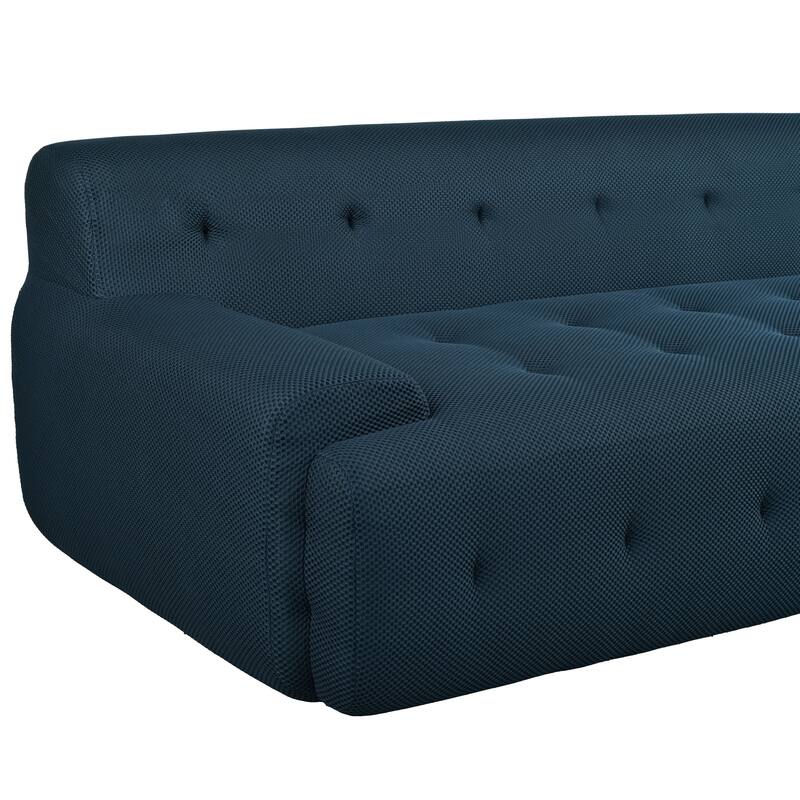 86.2'' Modern Minimalist Style Tufted Design Upholstered 3-Seat Compression Sofa in Dark Blue, Polyester