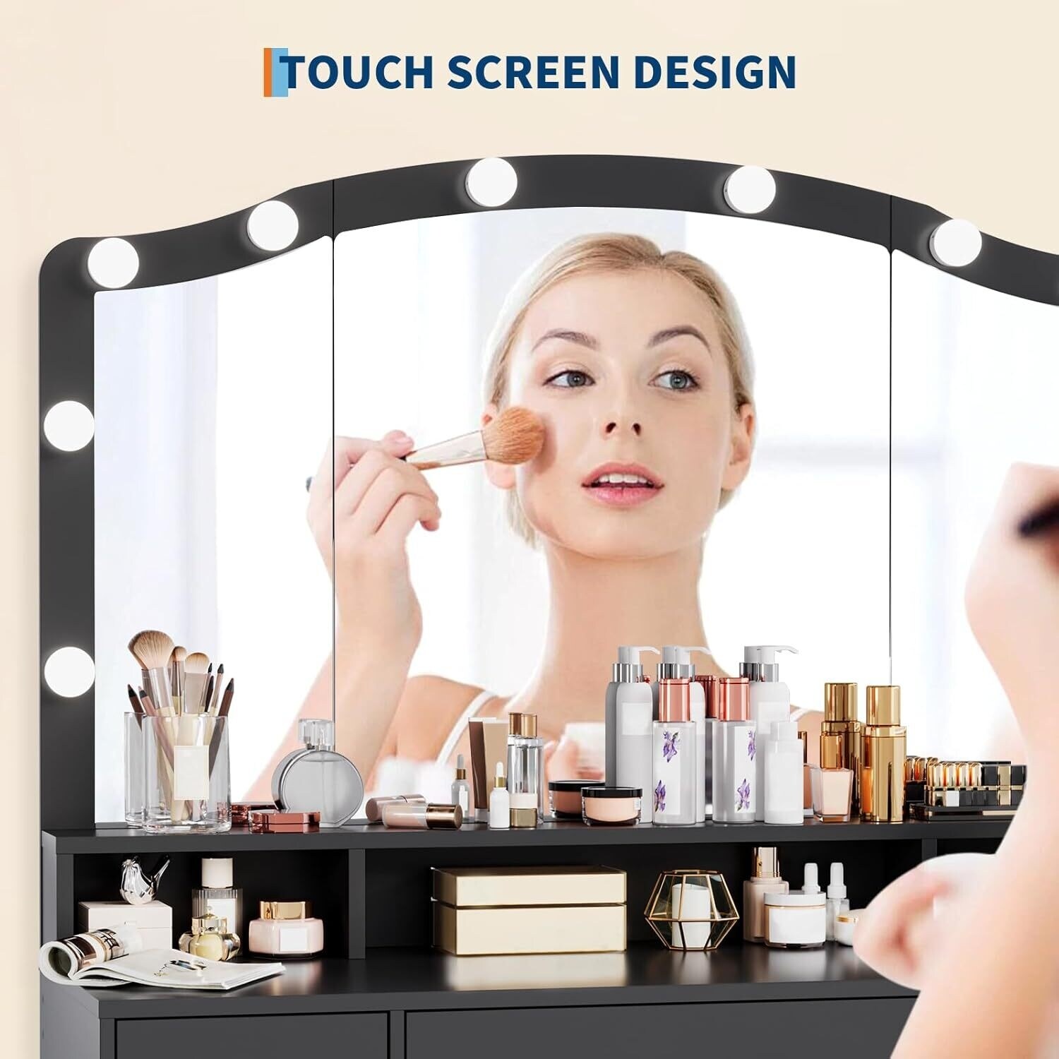3 Drawers Makeup Vanity Desk, Dressing Table with LED Lights and Stool -  Overstock - 43646841