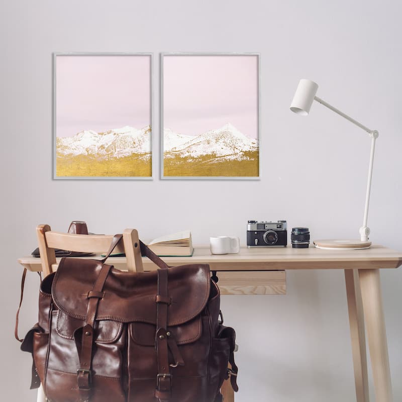 Stupell Snow Tipped Mountains on Pink Framed Giclee Art Design By Gemma Bardot (Set of 2)