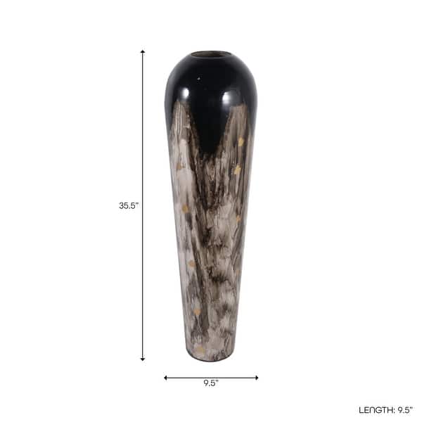 dimension image slide 0 of 2, Tapered Iron Vase with Marbleized Finish - Modern Flower Vase