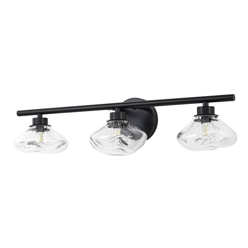 3-Light 24.4" Modern Black/Gold Bathroom Vanity Light with Stone-Shaped Seed Glass Shades
