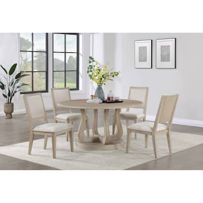Trofello White Washed 5-piece Round Dining Table Set
