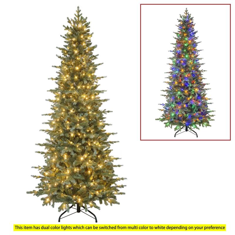 Puleo International 7.5' Pre-Lit Slim Linden Fir Artificial Tree with 350 Dual-Color LED Lights