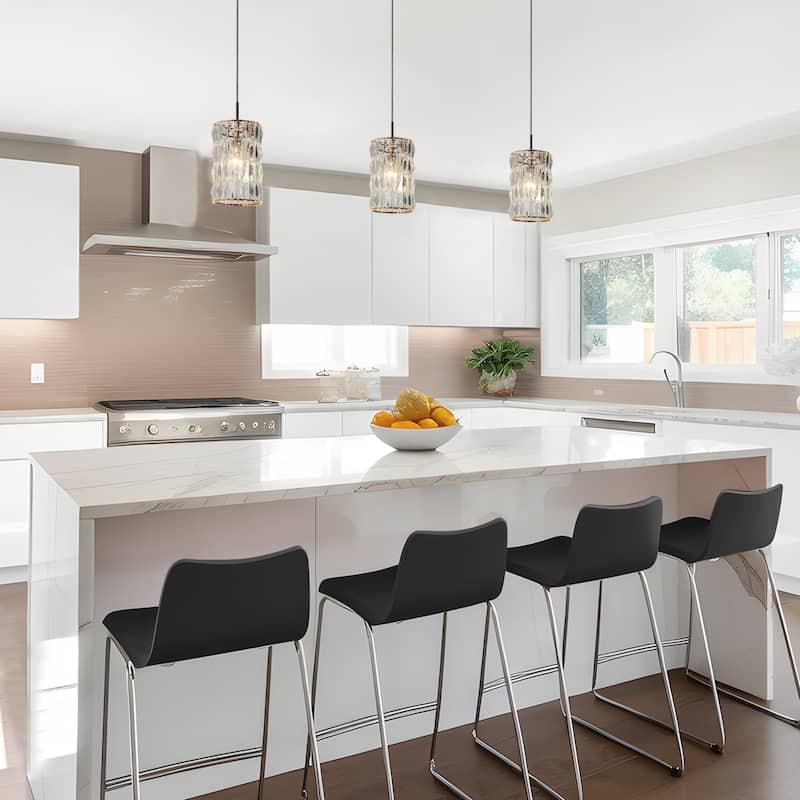 Modern Glam 1-Light Crystal Drum Island Pendant Rose Gold Island Lights for Dining Room - D7.9" x H73.7" Max