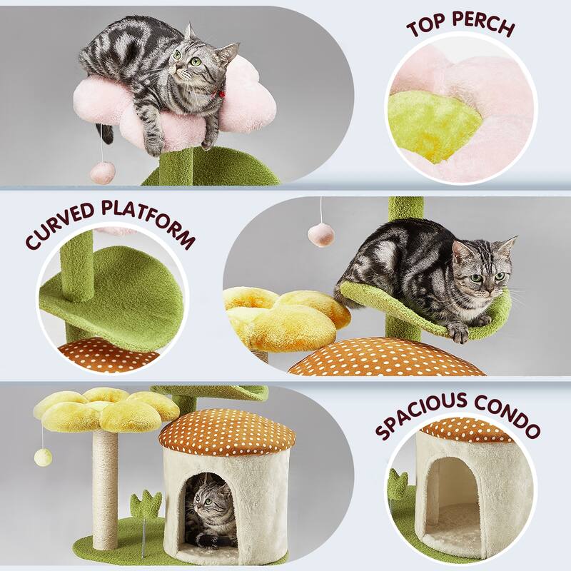 EROMMY Cat Tree – Multi-Level Cat Tower with Sisal Scratching Posts & Swing Ball, Modern Cat Furniture for Indoor Cats