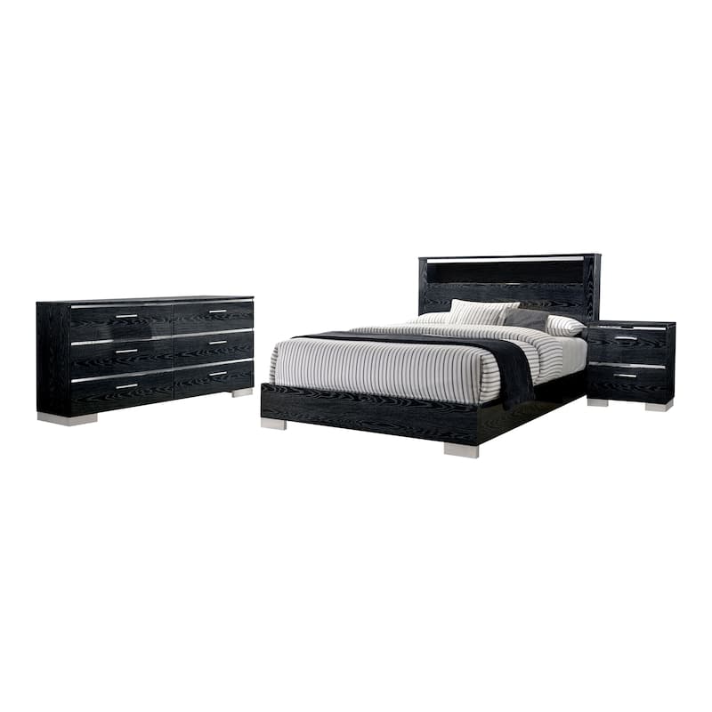 Champs Contemporary Queen Solid Wood 3-Piece Storage Panel Bedroom Set with USB Port by Furniture of America