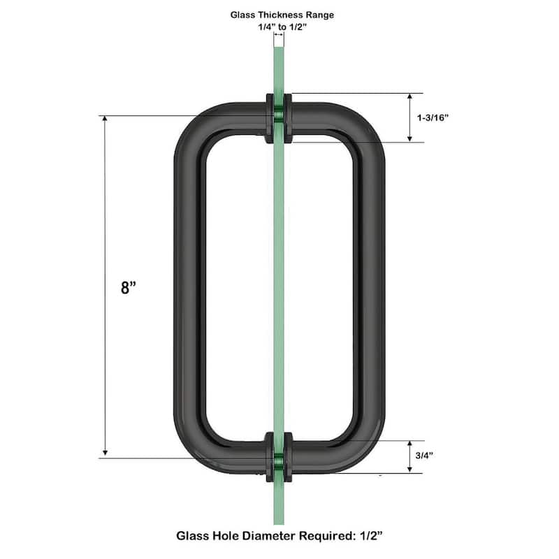 CEL 8"x8" Tubular Stainless Steel Back to Back Shower Door Pull Handle