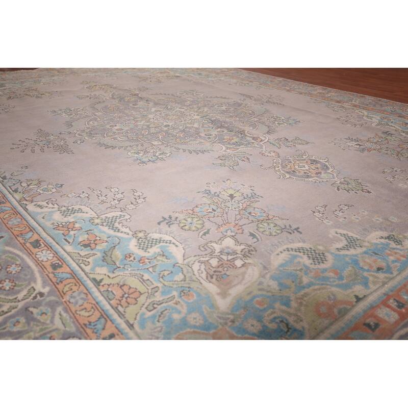 Beige & Gray Tabriz Persian Vintage Area Rug Handmade Wool Carpet - 9'4"x 12'5"
