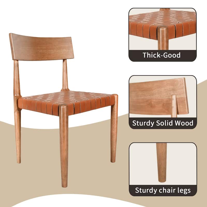 Genuine Leather Woven Straps Solid Back Side Chair (Set of 2)
