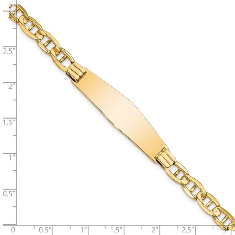 Curata 11mm 14k Yellow Gold Engravable Mariner Anchor Link Soft Diamond Shape ID Bracelet