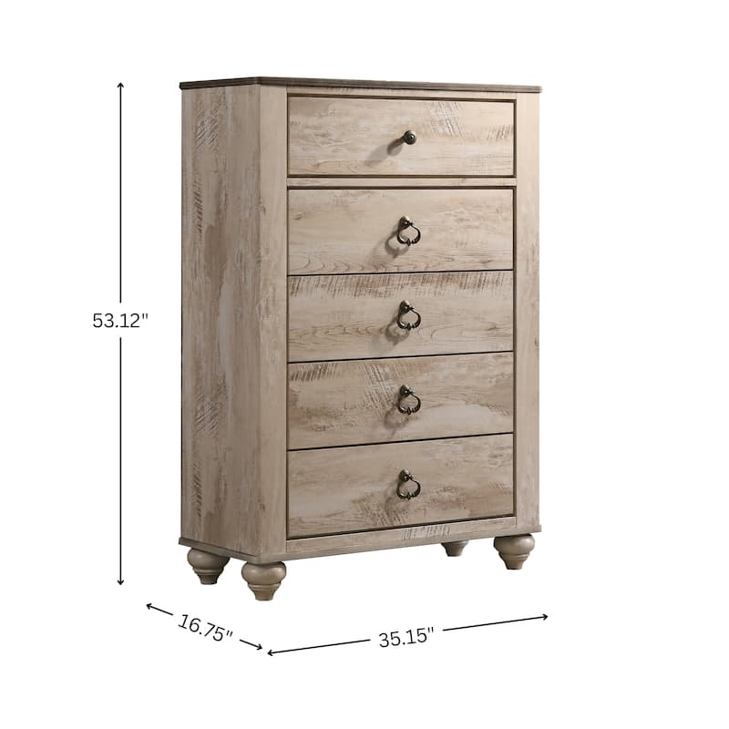 Roundhill Furniture Imerland Contemporary White Wash Finish Patched Wood Top Chest