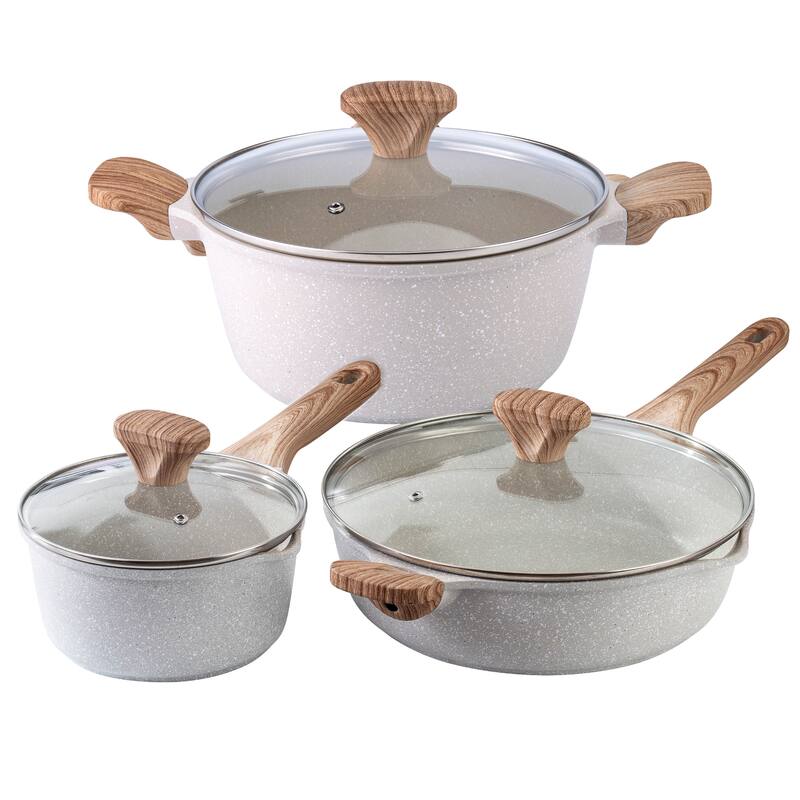 Country Kitchen Non-Stick Cast Aluminum Cookware Set - Durable Kitchen Cookware for Everyday Cooking, 6-11 Pc - Beige - 6 Piece