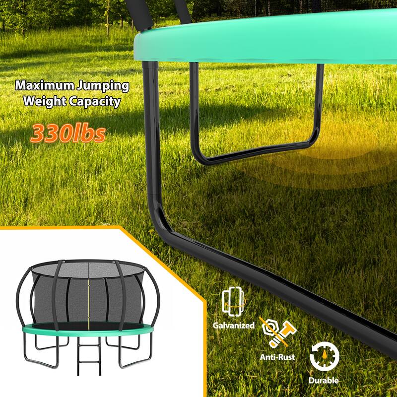 12FT Recreational Kids Trampoline with Safety Enclosure Net & Ladder, Outdoor Recreational Trampolines