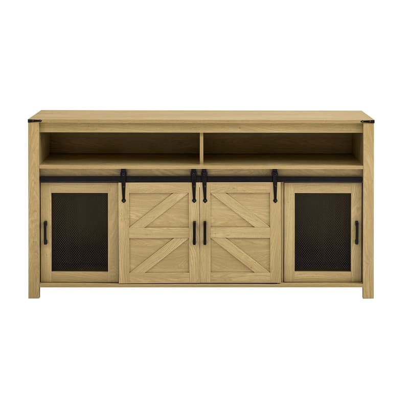 Farmhouse 59.3" Sideboard Buffet with Sliding Barn Doors and Open Storage for Living or Dining Spaces