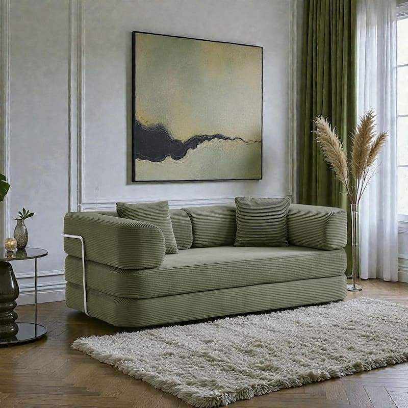 Convertible Floor Couch Sofa Bed with Blanket Pillow, Compressed Modular Lounge Sleeper for Living Room Bedroom - Antique Green