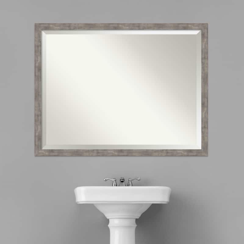 Beveled Wood Bathroom Wall Mirror - Marred Pewter Frame