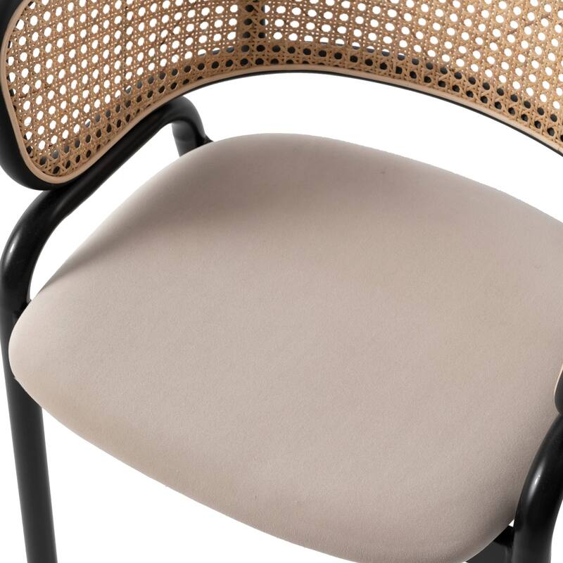 Ervilla Modern Wicker Back Dining Chair with Upholstered Velvet Seat Armchair for Dining Room and Kitchen, Set of 4 - 29.9"