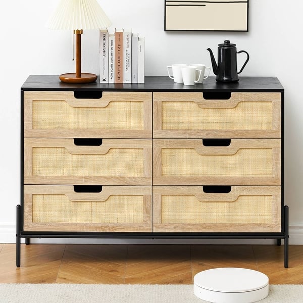 Modern 6-Drawer Storage Rattan Dresser Cabinet - Bed Bath & Beyond ...