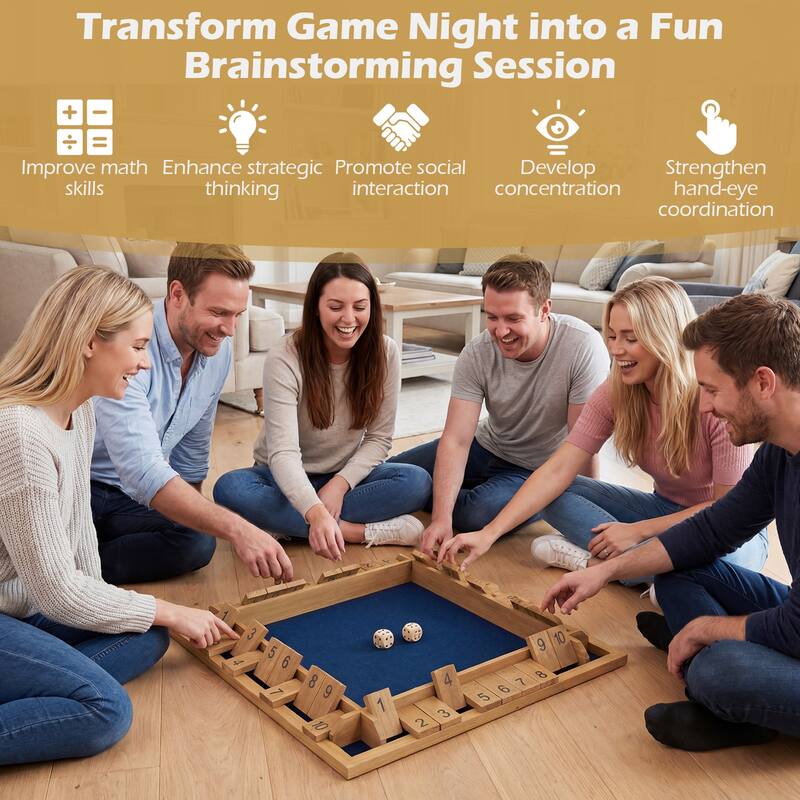 Gymax Shut The Box Game for 2-4 Players 24 Inch Extra-Large Wooden