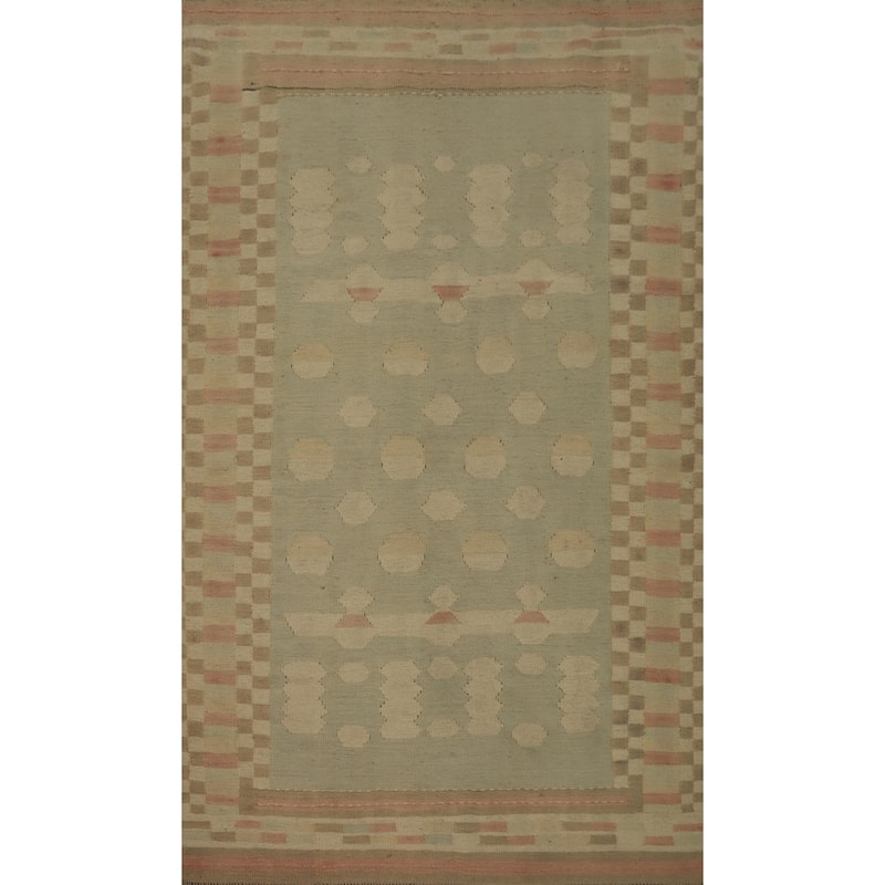 Hand Woven Oriental 100% Wool Carpet Southwestern Tribal Green Kilim Area Rug - 5' 9'' X 4' 1''