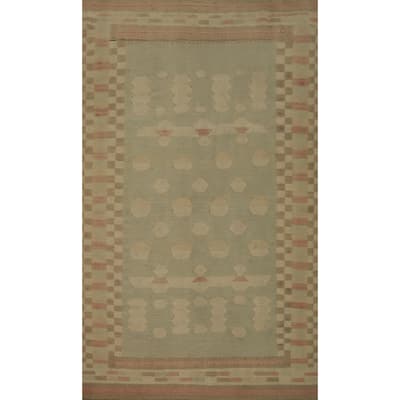 Hand Woven Oriental 100% Wool Carpet Southwestern Tribal Green Kilim Area Rug - 5' 9'' X 4' 1''