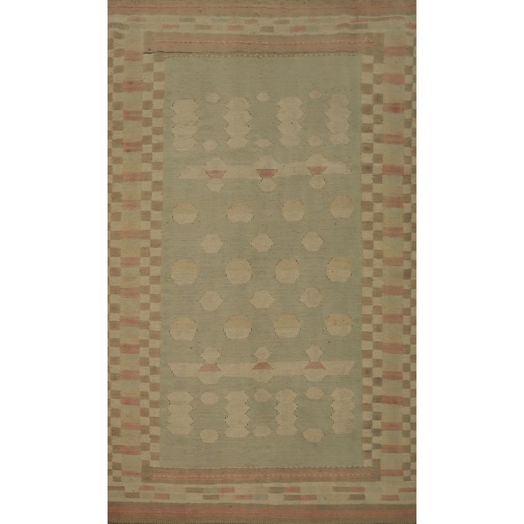 Hand Woven Oriental 100% Wool Carpet Southwestern Tribal Green Kilim Area Rug - 5' 9'' X 4' 1''