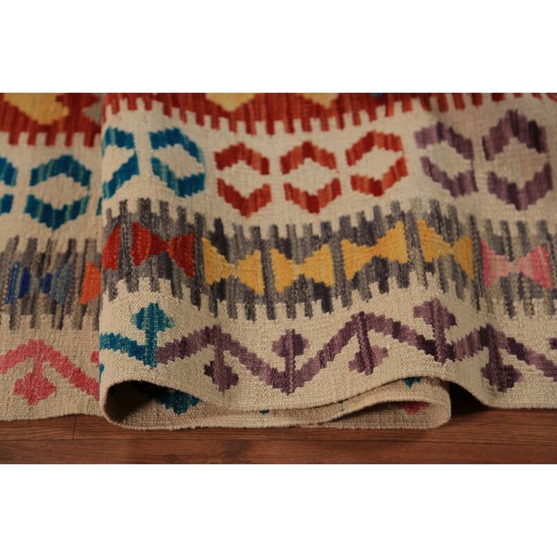 Multi-Color Kilim Oriental Area Rug Flatweave Wool Carpet - 9'9"x 12'11"