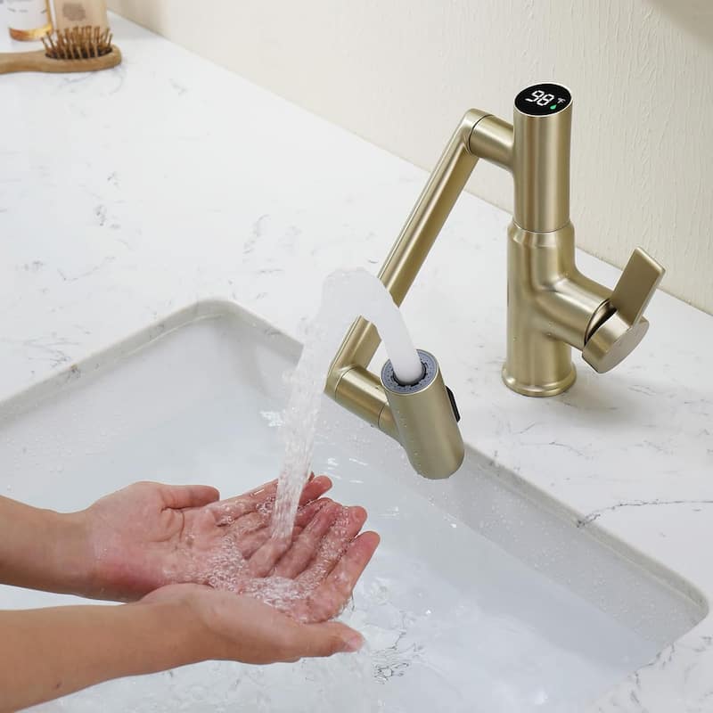 Lefton Rotatable Bathroom Faucet with Temperature Display in Fahrenheit (Batteries-Free), BF2204