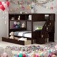 preview thumbnail 1 of 11, Twin Over Full Bunk Bed with Shelves, Storage Staircase, & 2 Drawers, Solid Pine Wood, Multiple Colors,Espresso Espresso