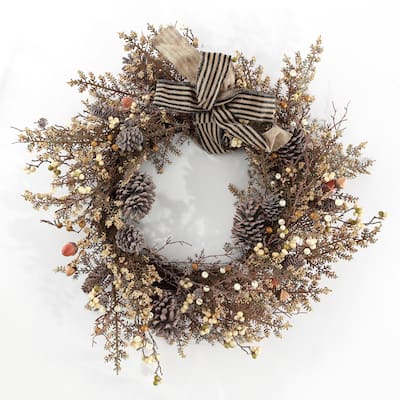 SAFAVIEH Faux 31 Inch Berry & Pine Cone Wreath W/ Bow - Multi - 31" W x 31" D x 8" H