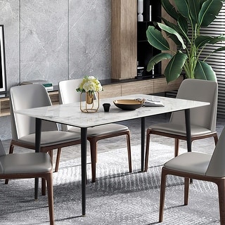 UNHO Modern Dining Table with Slate Stone Top and Metal Legs