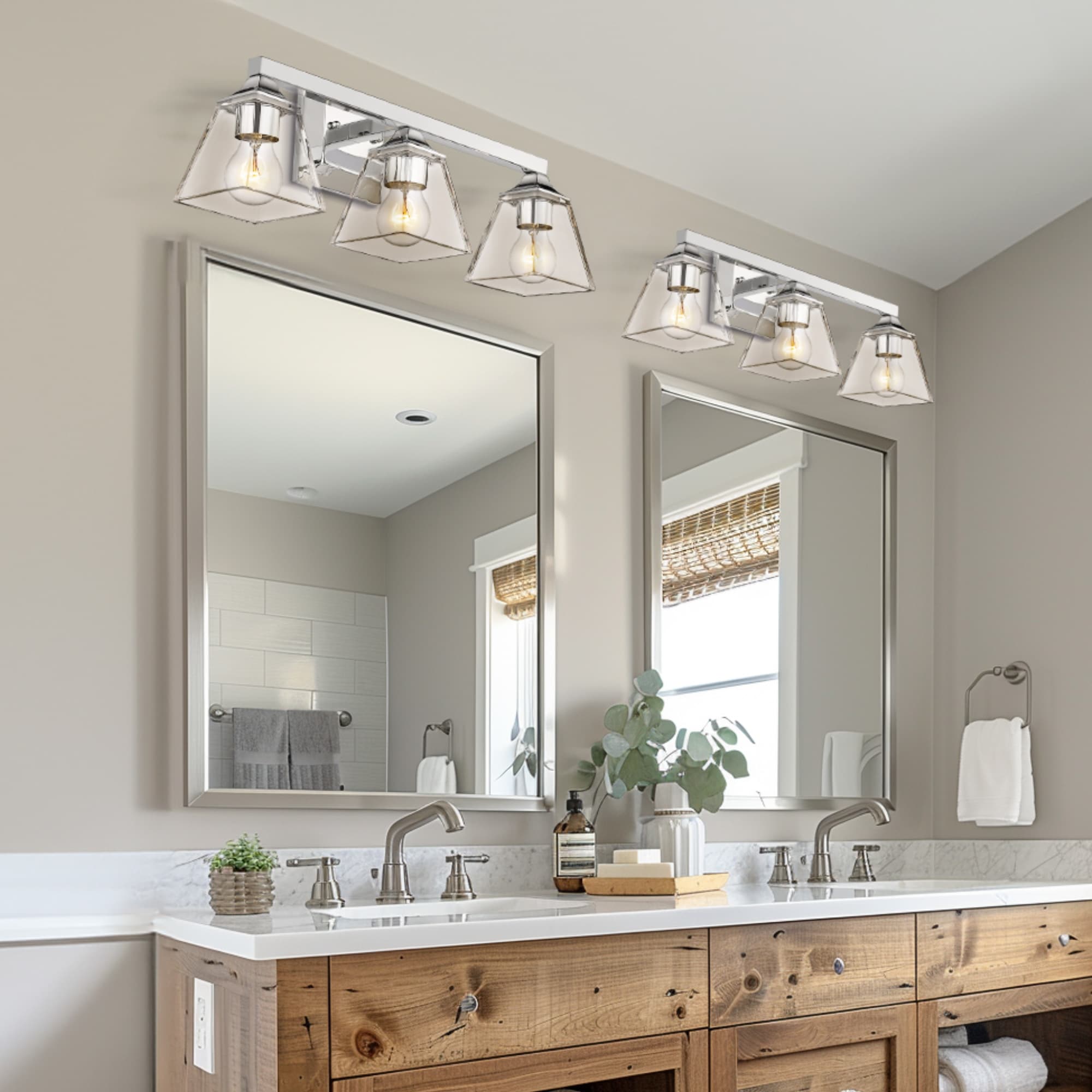 3/4/5-Light Farmhouse Bathroom Vanity Lights, Mirror Lights - On