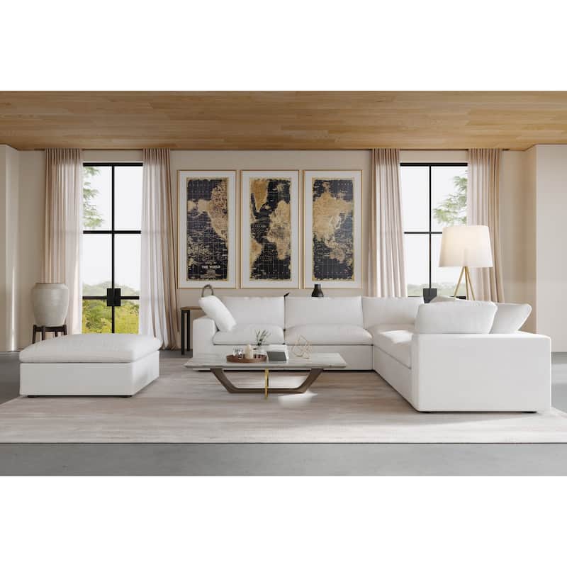 Cloud Modular Sectional Sofa, 6 Seater Corner Sofa with Pillows and Ottoman - White